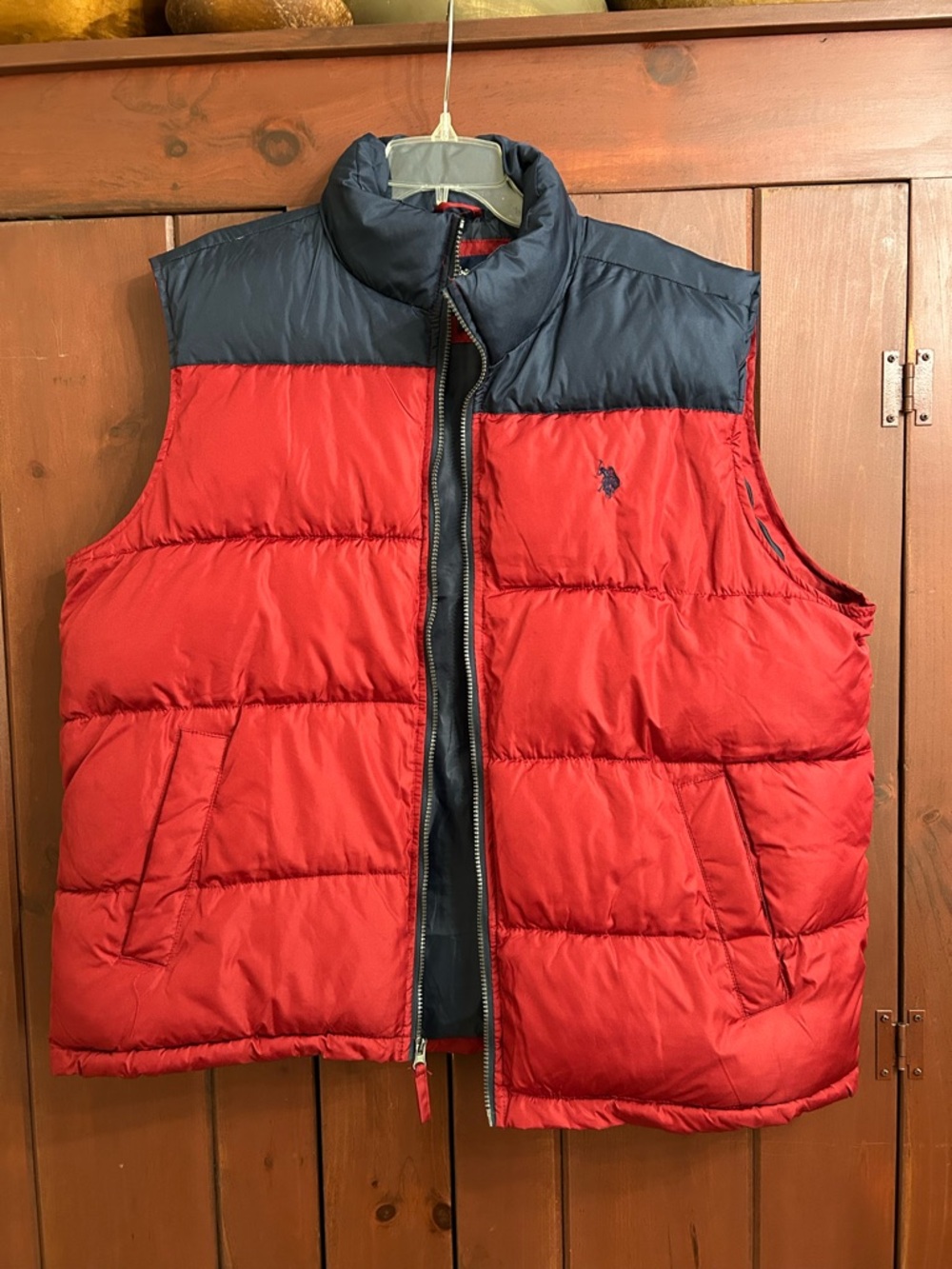 Polo by Ralph Lauren Red Quilted Puffer Vest with Navy Yoke